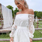 Lace Off-Shoulder Balloon Sleeve Romper