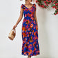 Abstract Floral V-Neck Backless Midi Dress