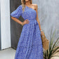 Printed One-Shoulder Tie Belt Maxi Dress