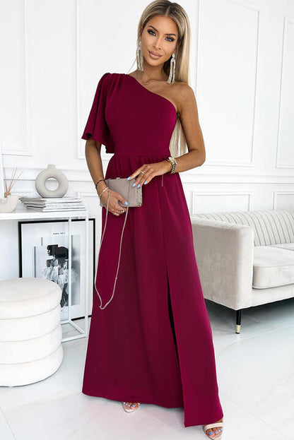 Kayla One Shoulder Flutter Sleeves Dress