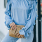 Ruffled Sleeve Frill Neck Gathered Detail Blouse