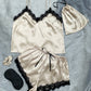 Lace Trim Cami, Shorts, Eye Mask, Scrunchie, and Bag Pajama Set