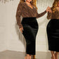 Plus Size Surplice Neck Long Sleeve Slit Dress