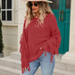 Ribbed Round Neck Fringe Detail Sweater