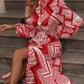 Printed Long Sleeve Midi Dress