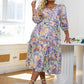 Plus Size Floral Three-Quarter Sleeve Tiered Dress