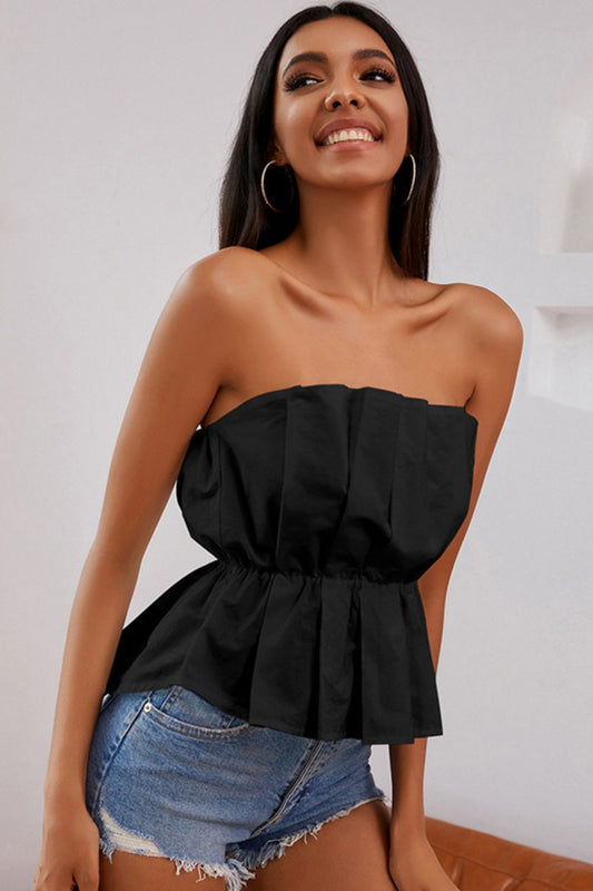 Pleated High-Low Strapless Top