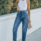 Ripped Ankle Straight Jeans with Pockets