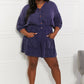 White Birch Full SIze Play It Cool Three-Quarter Sleeve Romper in Blueberry