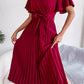 Pleated Flutter Sleeve Belted Dress