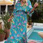 Floral Three-Quarter Sleeve V-Neck Dress