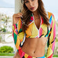 Printed Zip Front Three Piece Swim Set