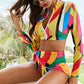 Printed Zip Front Three Piece Swim Set