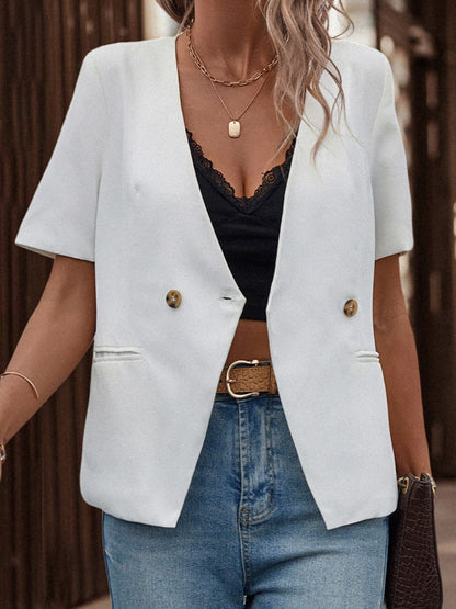Sage Two-Button Short Sleeve Pocket Blazer