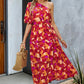 Printed One-Shoulder Tie Belt Maxi Dress