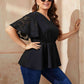 Plus Size V-Neck Flutter Sleeve Babydoll Blouse