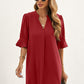Puff Sleeve Notched Mini Shift Dress