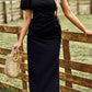 One-Shoulder Gathered Detail Slit Dress