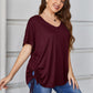 Plus Size Drawstring V-Neck Short Sleeve Blouse