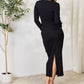 Bestie Ribbed Long Sleeve Midi Slit Dress
