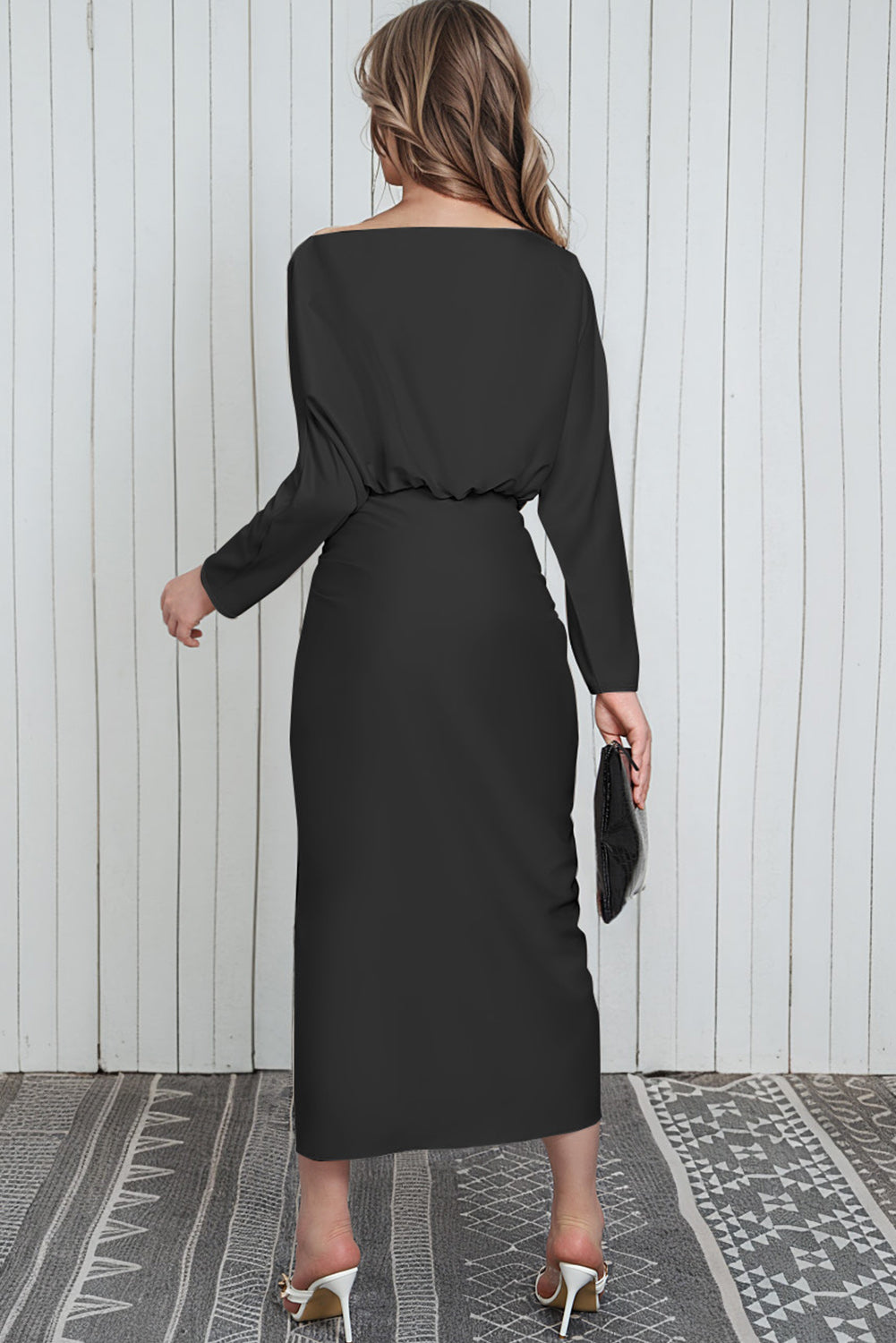 Megean Bateau Neck Midi Dress
