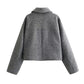 Zip Up Collared Neck Cropped Jacket with Pockets