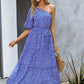Printed One-Shoulder Tie Belt Maxi Dress