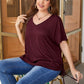 Plus Size Drawstring V-Neck Short Sleeve Blouse