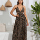 Leopard Deep V Tie Back Split Dress