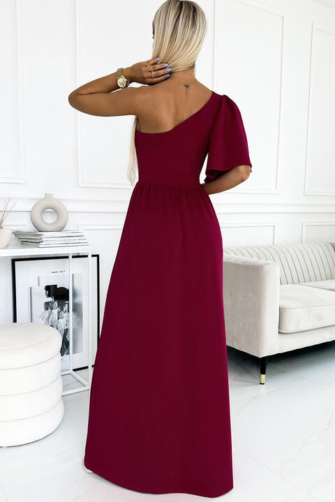 Kayla One Shoulder Flutter Sleeves Dress