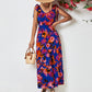 Abstract Floral V-Neck Backless Midi Dress