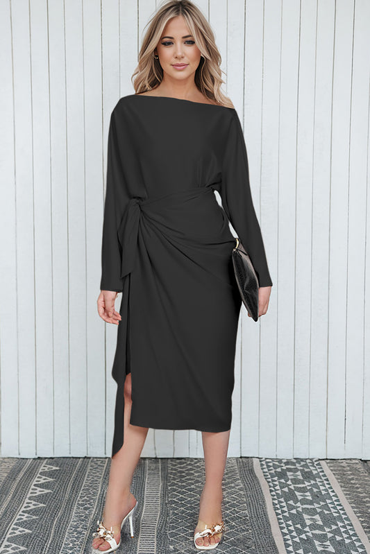 Megean Bateau Neck Midi Dress