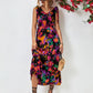Abstract Floral V-Neck Backless Midi Dress