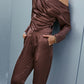 Ruched Asymmetrical Neck Top and Pants Set
