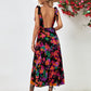 Abstract Floral V-Neck Backless Midi Dress
