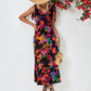 Abstract Floral V-Neck Backless Midi Dress