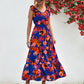 Abstract Floral V-Neck Backless Midi Dress