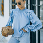 Ruffled Sleeve Frill Neck Gathered Detail Blouse