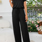 Round Neck Open Back Jumpsuit with Pockets