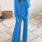 Women's Solid Color Off The Shoulder Ribbed Wide Legs Pants Sweater Set