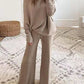 Women's Solid Color Off The Shoulder Ribbed Wide Legs Pants Sweater Set